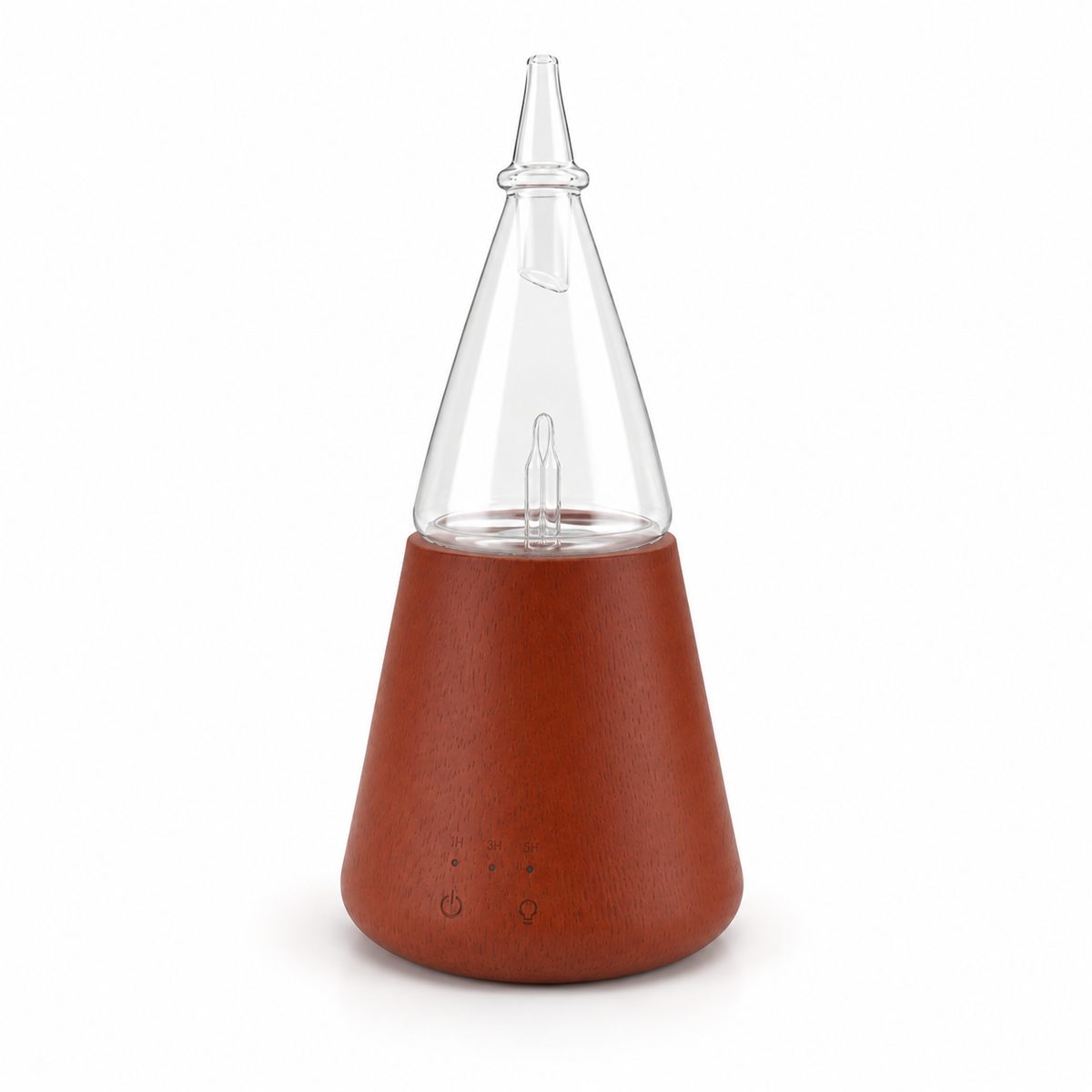Terra diffuser, glass cone over a warm wooden base